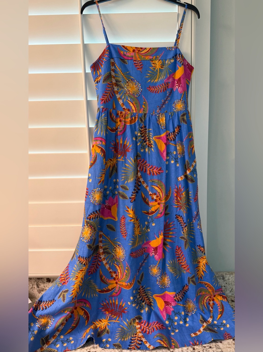 Rachel Zoe Blue Floral Maxi Dress with Pink & Yellow Accents